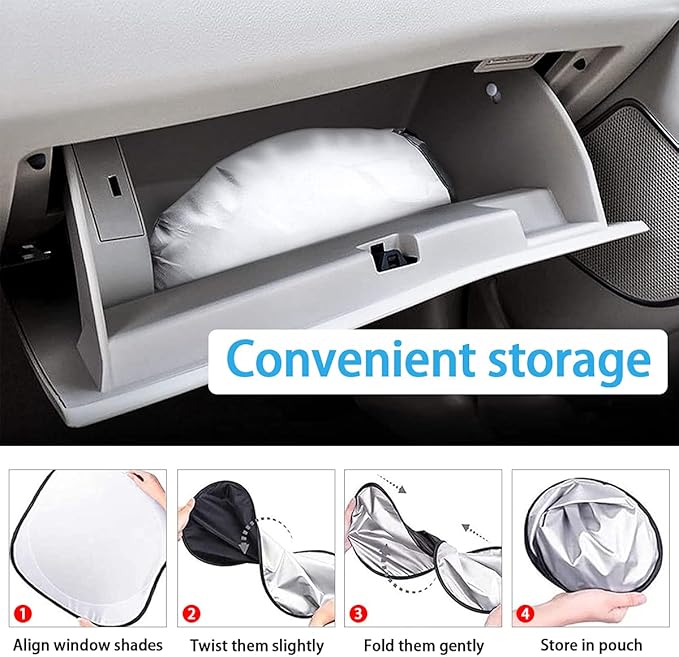 Foldable Car Windshield Sun Shade, Bonus Steering Wheel Sun Shield to Block UV Rays Keep Your Vehicle Cooler, Easy to Use Car Interior Accessories (Small)