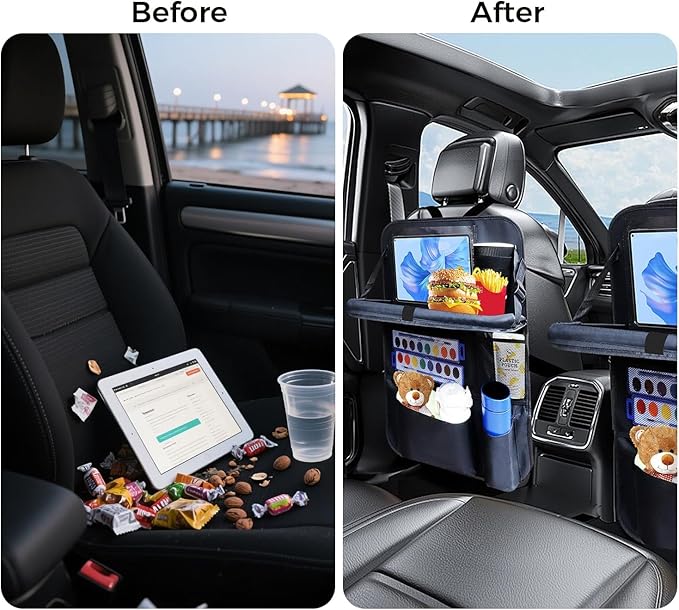 Backseat car organizer(2-Pack),9 storage pockets, car organizer with tablet holder,Car travel essentials for long trips，Car organizers and storage