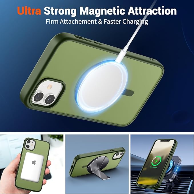 SUPFINE Magnetic for iPhone 12 Case/iPhone 12 Pro Case (Compatible with MagSafe)(Military Grade Drop Protection) Slim Translucent Matte Shockproof with Anti-Fingerprint Phone Case,Cangling Green