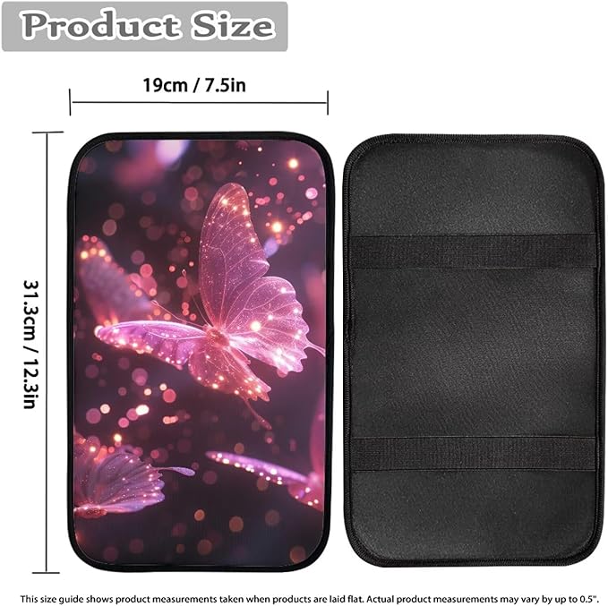 Auto Center Console Pad for Women Butterfly Car Armrest Cushion Covers, Automotive Body Parts Easy to Install & Wash