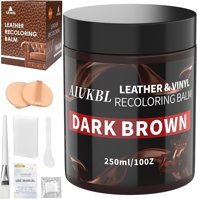 Leather Recoloring Balm, Leather Color Restorer, Leather Restorer for Couches, Leather Scratch Remover, Leather Scratch Repair, Leather Repair Kit for Furniture, Leather Dye (Dark Brown)