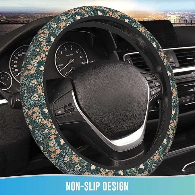 Elastic Steering Wheel Cover Car Accessories Cute Universal 15 Inch Absorbing Sweat Non-Slip Breathable for Woman - Flower
