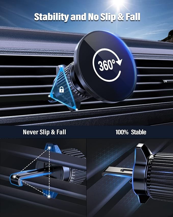 Car Mount [20 Powerful Magnets] Magnetic Phone Holder for Car Automobile Hands Free iPhone Car Holder Mount 360° Adjustable Air Vent Phone Holder Fit for iPhone 17/16/15/14/13/12 Series