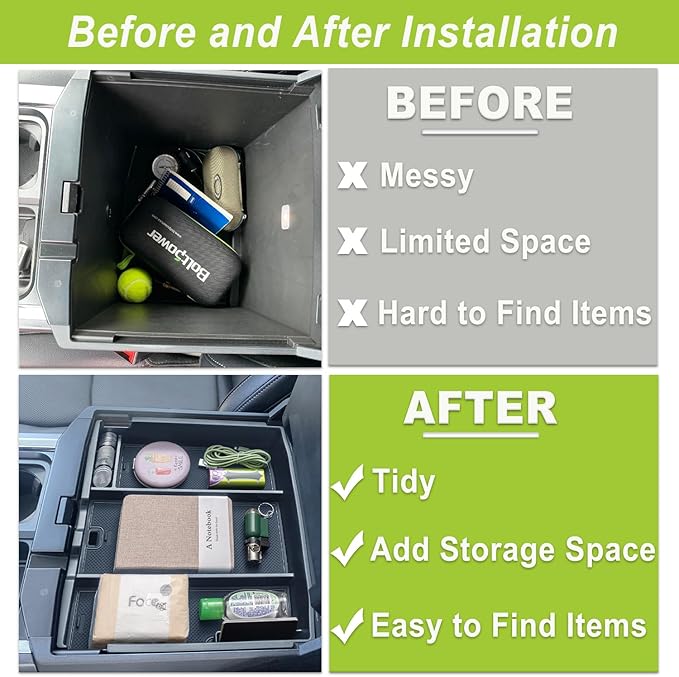 PIMCAR Full Center Console Organizer Tray for 2023-2026 Ford F250 F350 F450 F550 Super Duty, Truck Storage Insert with Non-Slip Pad (Full Console w/Bucket Seats ONLY) Not for Work Surface Console