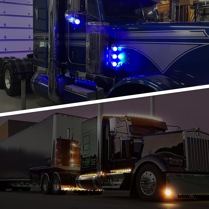 Partsam 1Pc Dual Revolution Watermelon Light, Amber 17LED Turn Signal/Marker Lights to Blue Auxiliary Light, Underglow Lights Compatible with Freightliner Kenworth Peterbilt Trucks