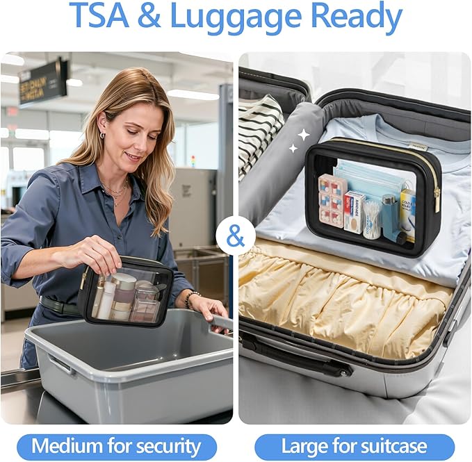 PACKISM Clear Makeup Bag - TSA Approved Toiletry Bag for Carry-on & Checked Luggage, Water Resistant Car Storage Organizer with Reinforced Seams