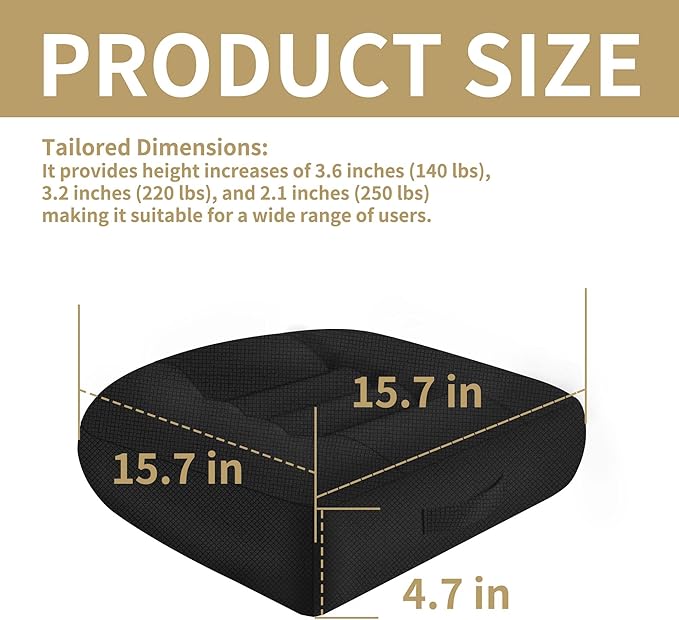 ESMING Car Booster Seat Cushion with Adjustable Height for Short Drivers, Tailbone Pain Relief, Breathable Mesh Memory Foam for Truck SUV Office Chair 15.7x15.7x4.7 Inches - Black