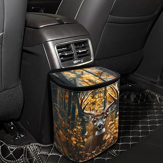 Deer Car Trash Can Auto Garbage Bag with Lid Leak-Proof Car Storage Bag Garbage Bag Hanging for Headrest Portable Vehicle Backseat Organizer