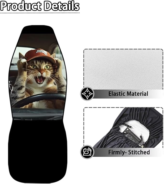 Funny Cat Driver Car Seat Covers for Front Seats Football Broke Car Window Premium Polyester Seat Covers for Cars Trucks and SUVs