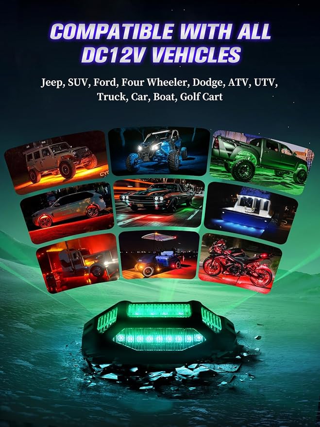 8 Pods 5-Sides Full Angle RGB LED Rock Lights High Brightness 36 Beads RGB 5050 IP68 Waterproof Underglow Multicolor Zone Neon Exterior Rock Lights for 12V Trucks Jeep UTV ATV RZR Offroad Pickup SUV