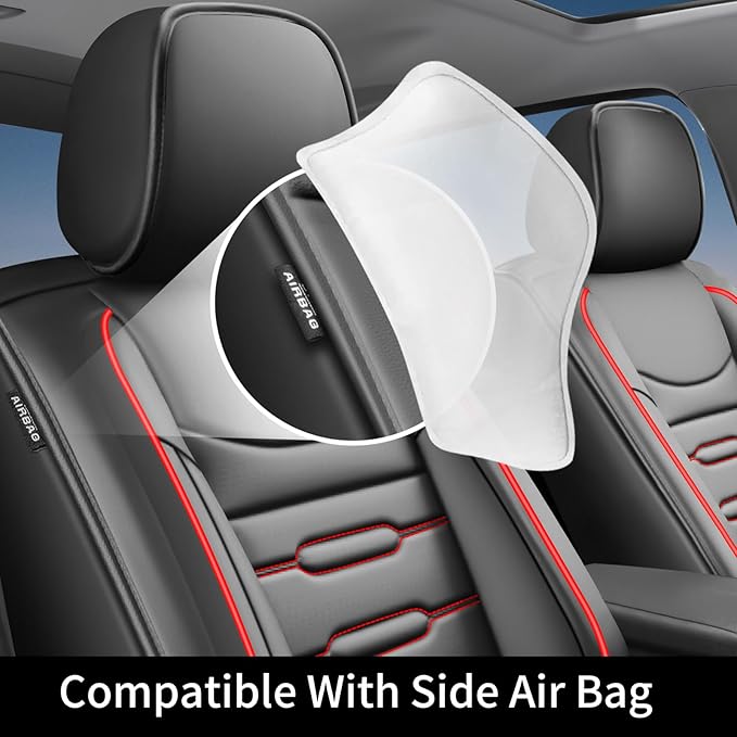 Fit Legacy Car Seat Covers for Ford Legacy 2008-2024 2025 2026 - Upgraded Premium Waterproof & Breathable Leather, Airbag Compatible, All-Weather Seat Cushion Protector (2 Front/Black+Red)