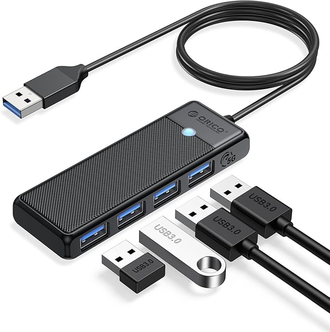 ORICO USB 3.0 Hub, 4-Port USB Hub with 3.3Ft Cable, Ultra Slim USB-Splitter for Laptop MacBook Pro, iMac, Surface Pro, XPS, PS5，PC, Flash Drive, Mobile HDD