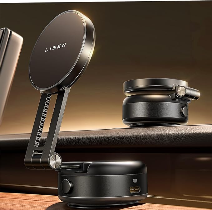 LISEN Electric Suction Cup Phone Mount, Vacuum Electric Suction Cup Phone Mount, for MagSafe Magnetic Suction Mount for iPhone 16/15/14/13/12,Black Kits