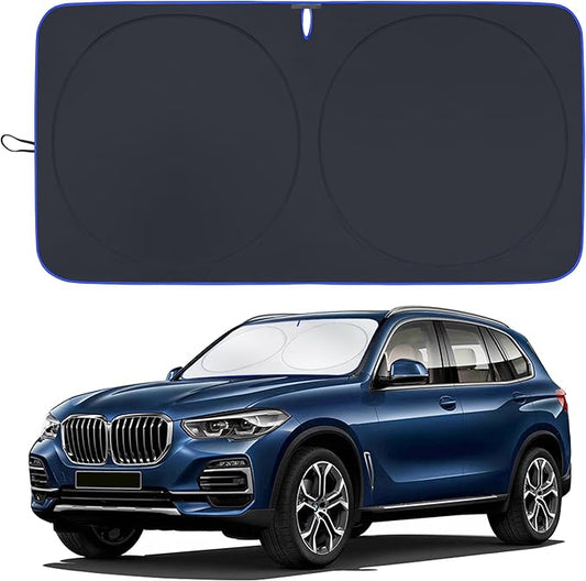 MORNYRAY Car Windshield Sun Shade，Reflector Sunshade Offers Ultimate Protection for Car Interior，Cool Reflective Sun Blocker，Foldable Car Interior Accessories (Black, Large),(69 inches x 35 inches)