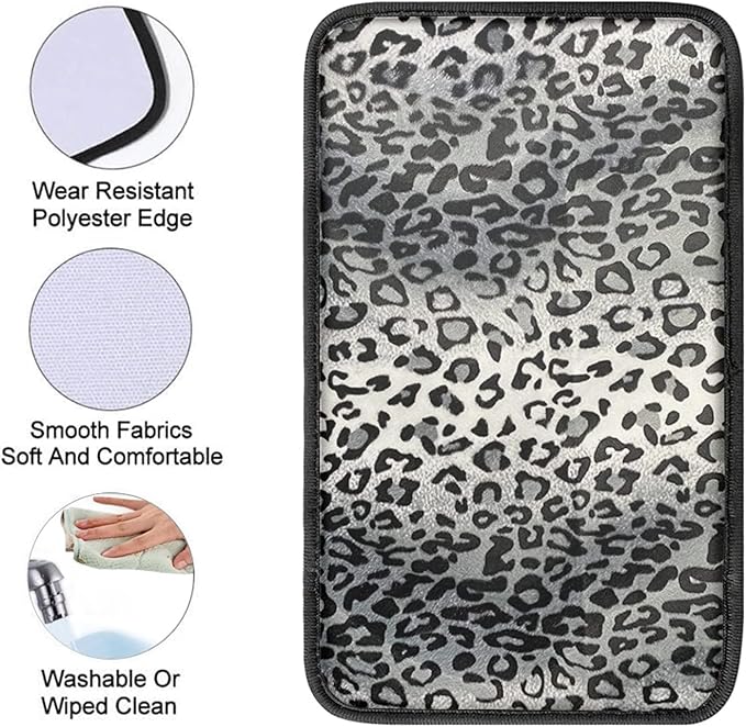 Dreaweet Grey Leopard Printed Universal Auto Center Console Lid Pad, Soft Comfy Car Armrest Seat Box Protector Fit for Most Standard Size Vehicle Interior Accessories