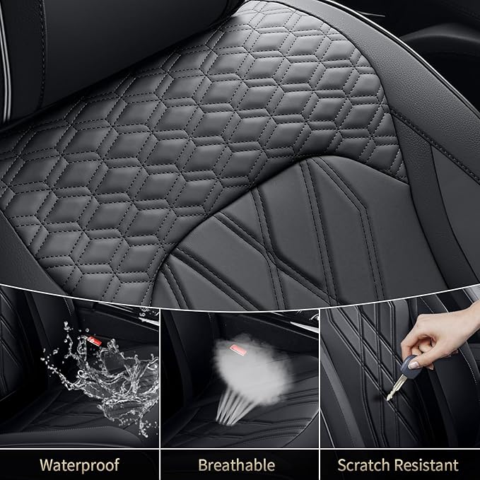 FLORICH Leather Cars Seat Covers Automotive Seat Cover Front Pair Waterproof Seat Covers for Car Vehicle Seat Cushion Protector Universal Fit for Most Cars Trucks SUVs, Black