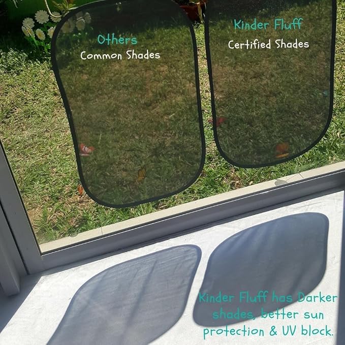 Car Window Shades - Certified 99.79% UVA & 99.95% UVB Sun Protection. Award Winning car Sun Shade for Side Windows. 4 Pack Transparent Shades 22" x 14" - Car Accessories Interior by Kinder Fluff