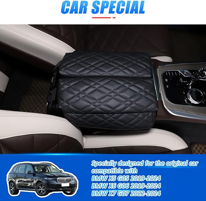 Car Center Console Pad for BMW X5 G05 X6 G06 X7 G07 2019-2023 Car Armrest Cover Leather Cushion Waterproof Car Armrest Seat Box Protector Accessories (Style B)