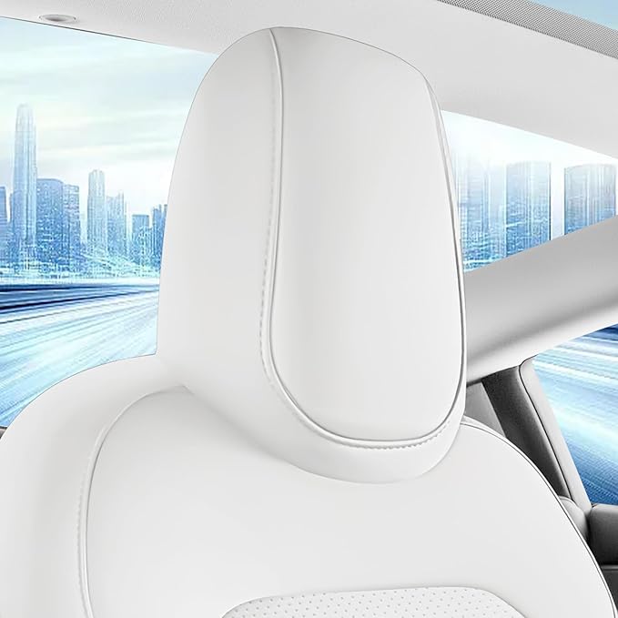Customized Seat Cover for Tesla Model 3 2024 2025 Highland Long Range (Not for Performance) Nappa Leather Car Interior Airbag Compatible Cushion Cover Full Set (T3-White-24-25)