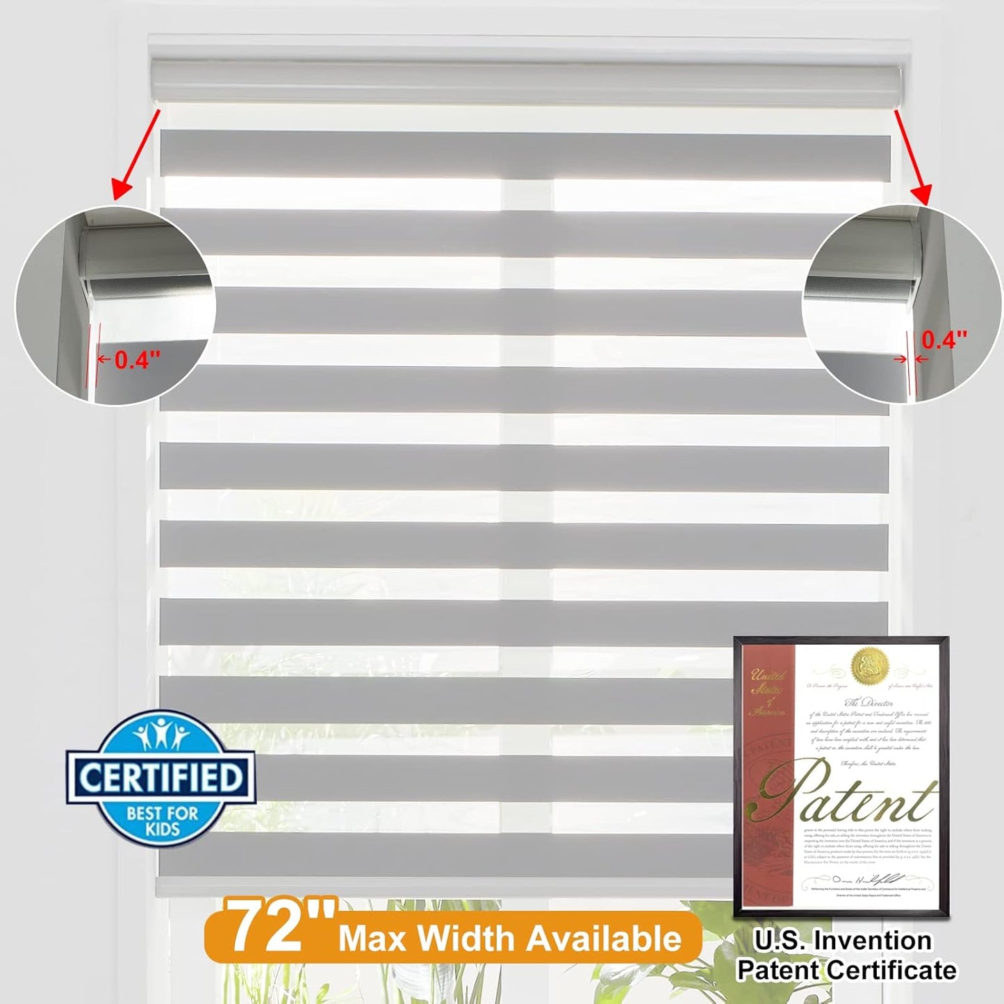 Persilux Cordless Zebra Blinds for Windows Free-Stop Roller Windows Shades (36" W X 64" H, Grey) Dual Layer Light Control for Day and Night, Light Filtering Sheer Shades for Home, Easy to Install