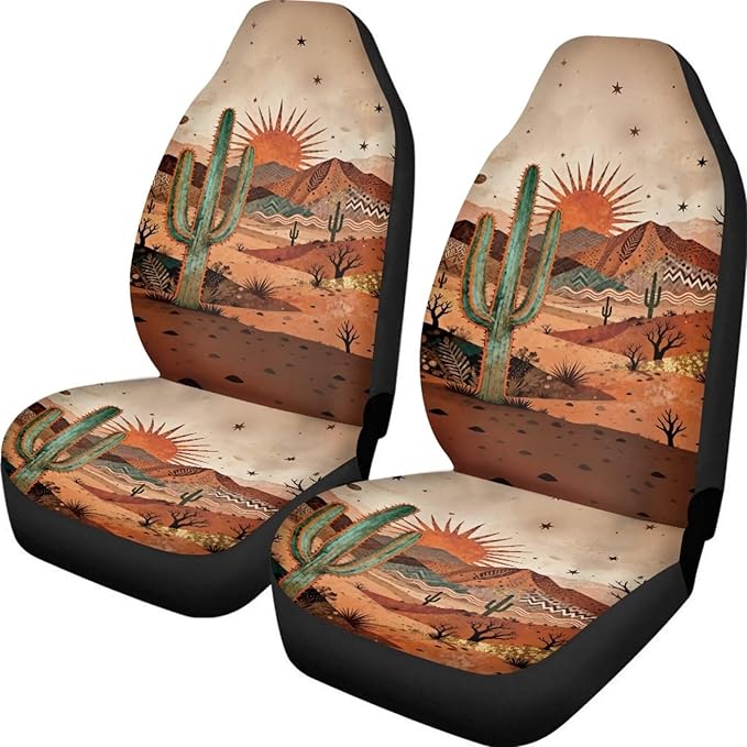 BIGCARJOB Desert Cactus Car Seat Cover Full Set Universal Car Interior Accessories Set Women Auto Interior Seat Protector Saddle Blanket