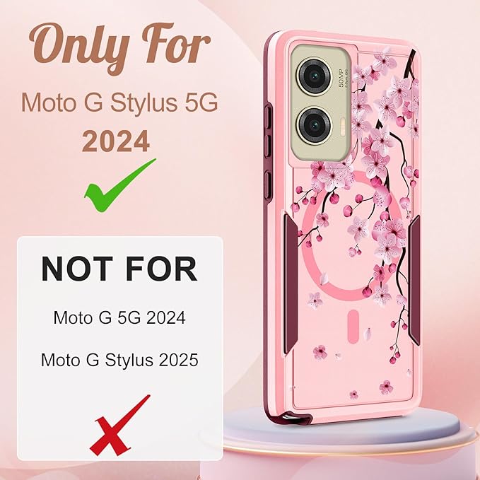 for Moto G Stylus 5G 2024 Case - Compatible with MagSafe Women Girls Cute Magnetic Phone Cover Girly Flowers Blossom Heavy Duty Shockproof Design for Motorola Moto G Stylus 5G 2024 Cases