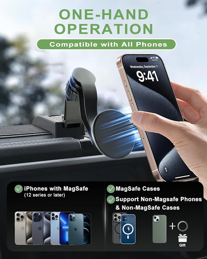 Magnetic Phone Mount for Jeep 2024 2025 Wrangler JL JLU & Gladiator JT - Dashboard Phone Holder with Magsafe for Jeep Wrangler & Gladiator Accessories (Not for 4XE)