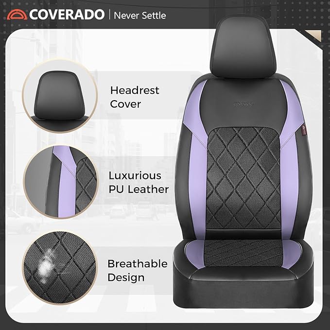 Coverado Car Seat Covers, Front Seat Covers, 2 Front Automotive Seat Cover, Mesh Breathable Seat Protectors, Universal Fit for Most Cars