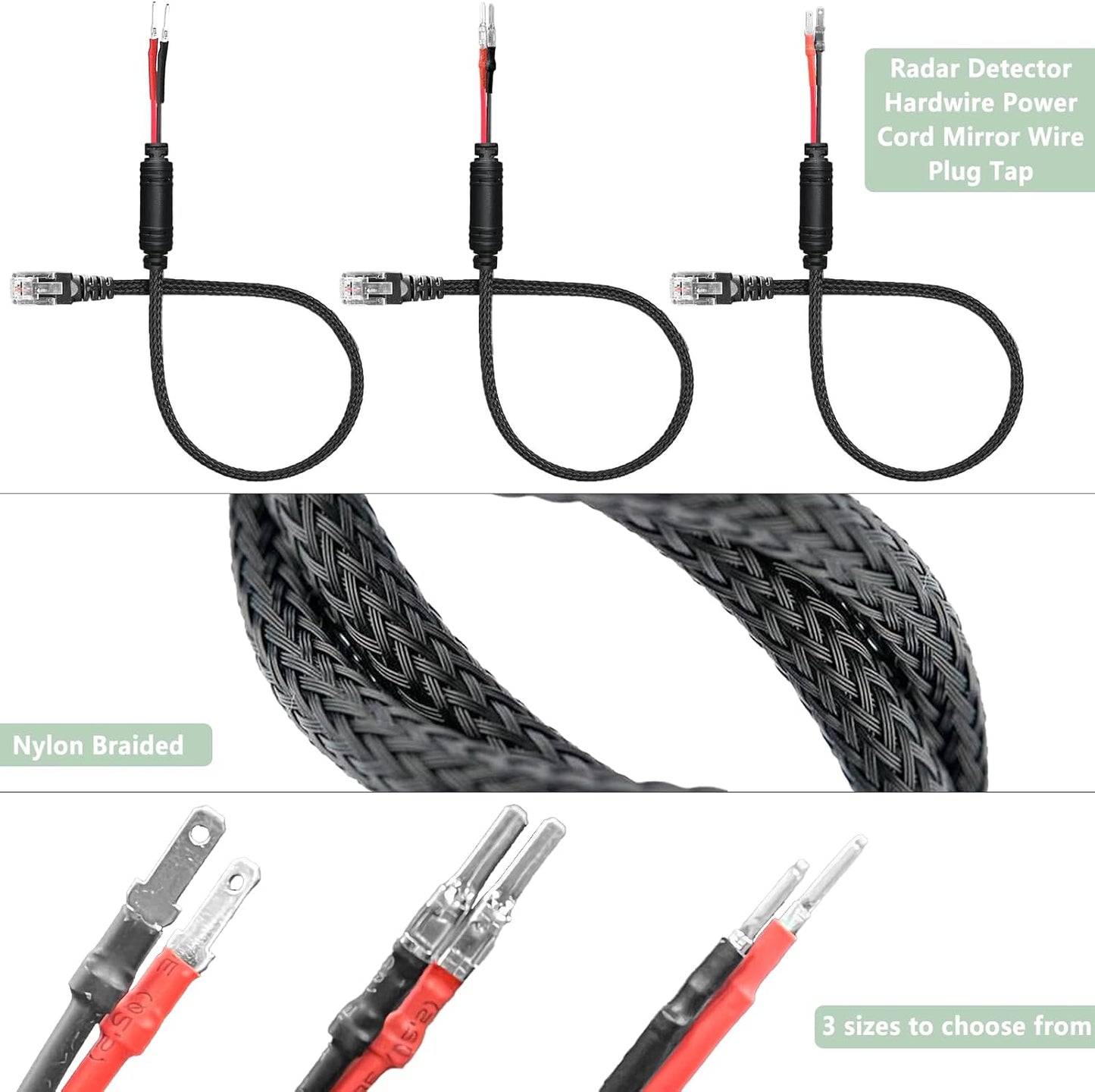 Radar Detector Rearview Mirror Mounting Bracket,13.8" Radar Detector Hard Wire Power Cord Mirror Wire Plug,with Braided Set of 3 (for Uniden R7 R8 R8w Radar)