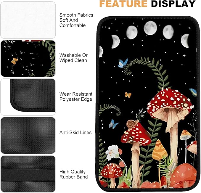 Red Mushroom Auto Center Console Pad,Soft Waterproof Car Center Console Cover Auto Armrest Seat Box Cover Protector for Most Vehicle SUV Truck Car