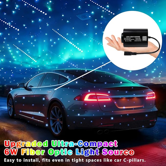 Twinkle Starlight Headliner Light Kit 6W Mini Car Home Fiber Optic Lights 300pcs*0.03in(6.5ft/2m) Sound Activated APP/Remote Control Small Size Star Lights for Car Home Star Ceiling Decoration