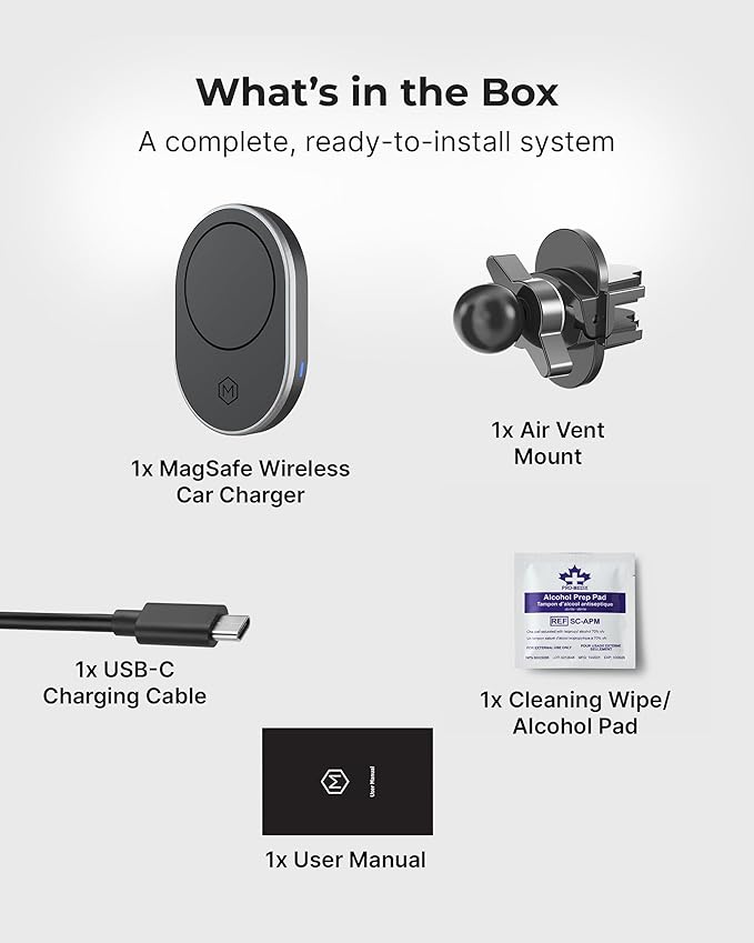 MagSafe Wireless Car Charger Air Vent Mount, 15W Fast Charging Magnetic Phone Holder, Strong N52 Magnets, 360° Rotation, Universal Car Charger for iPhone 17/16/15/14/Air/Galaxy