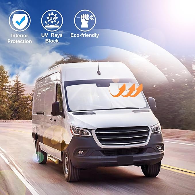 Windshield Sun Shade Foldable Sun Visor Protector Custom Fit 2007-2024 2025 2026 Mercedes Benz Sprinter Freightliner Cargo Crew Passenger Motorhome Accessories