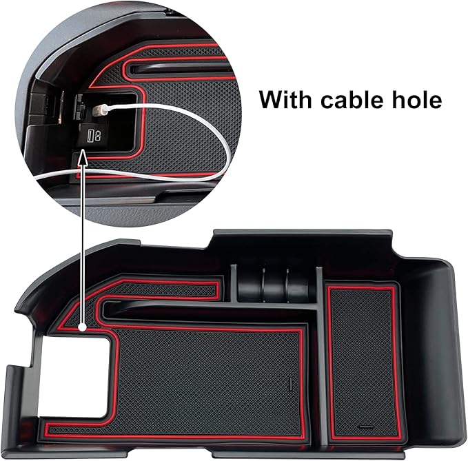 Compatible with Camry XLE/XSE 2018-2023 Center Console Organizer Tray Accessories, Fit Dual USB Ports (Red)