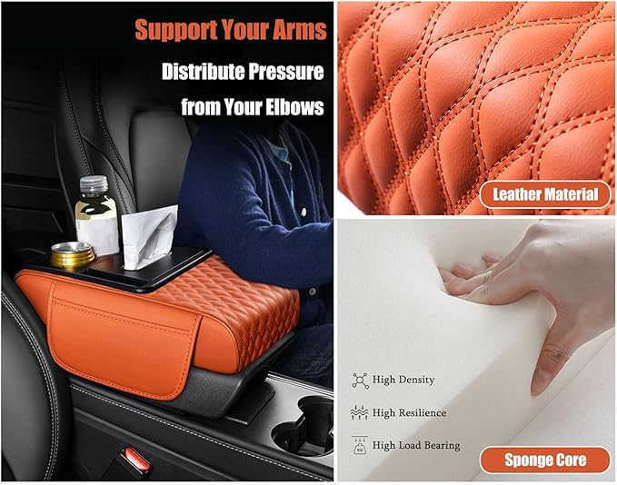 Car Armrest Center Console Cover for Jeep Compass 2. Generation 2021 2022 2023, Center Console Pad with Cup Holder, Multifunctional Armrest Cushion,A Black+Red