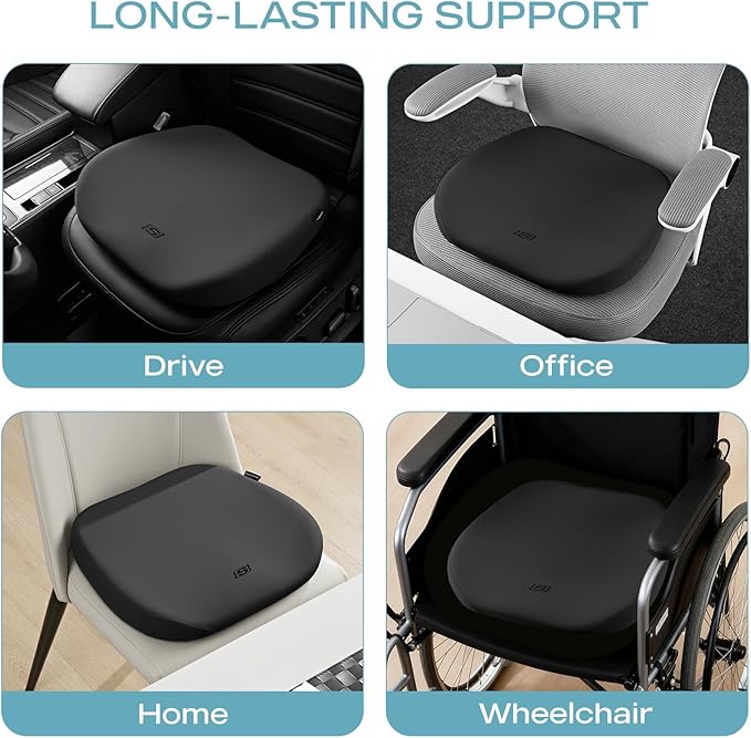 Skechers Seat Cushion Premium Gel & Memory Foam-Office Chair Cushion for Tailbone Pain Relief,Butt Pillow for Office Chair,Car seat Cushion,Long Sitting Office Workers,and Car Drivers,Black