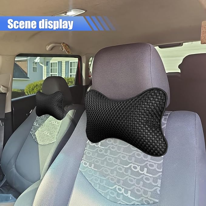 2PCS Car Headrest Pillow, Breathable Leather Car Neck Pillow, Soft Cloud Silk Cotton Neck Support Relief Cushion, Comfortable Automotive Seat Head Rest Pad for Driving Fatigue Relief (Black)