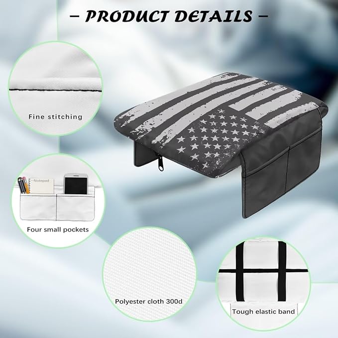 Tupalatus Gray American Flag Car Console Cover Car Accessories Interior Cars Center Console Armrest Cover with Storage Pockets Easy Installation Universal Fit Cars,Vans,SUV,Truck