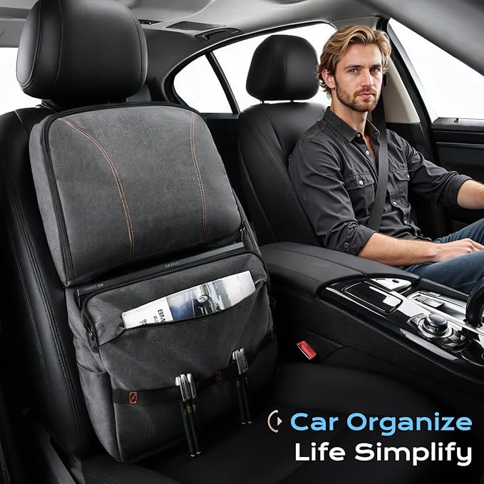 Coverado Backseat Car Organizer 2 Packs, Heavy-Duty Durable Dual-Way Use Car Back Seat Organizer Waterproof with Multi Pockets, Zipper Closure Design, Protect Valuables from Spills, Keeps Car Tidy
