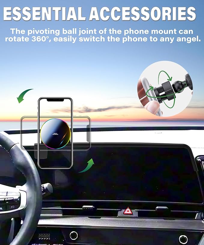 Car Phone Holder for Kia Sportage 2023 2024 2025 Accessories Apply to 12.3 Inch Touchscreen 15W Fast Wireless Charger Screen Fixed Clip HandsFree Cell Phone Mount 360° Rotation