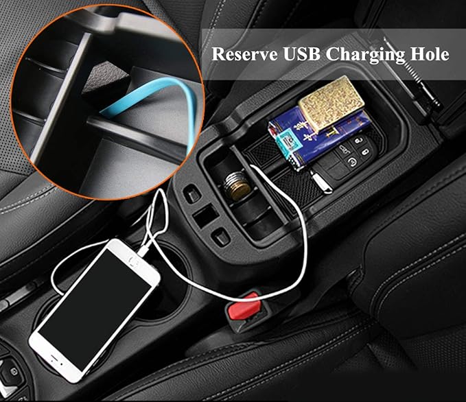 YOCTM Black Center Console Armrest Storage Box Phone Holder Pallet Organizer Cover Trim for Jeep Compass 2017 2018 2019 2020 2021 Interior Car Styling Accessories (Pack of 2)