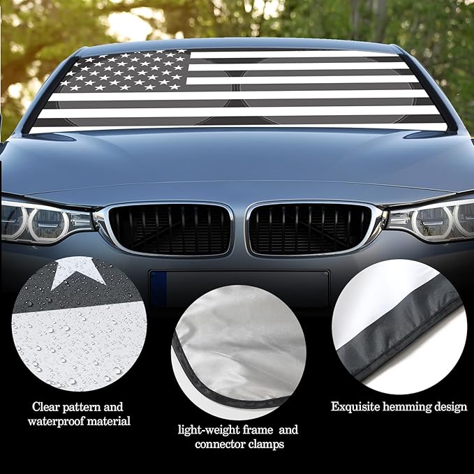 Woanger Windshield Sun Shade Foldable Car Front Window Covers for Car Accessories Sun Heat UV Rays Visor Protector Protection for Universal Cars SUV Truck (Flag)