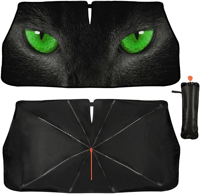 Socira Cat Eye Car Windshield Sunshade Umbrella Foldable Umbrella Sun Shade Cover Sunshade Front Window Cover Car Accessories Interior Blocks Uv Rays Keeps Cool (57" X 30")