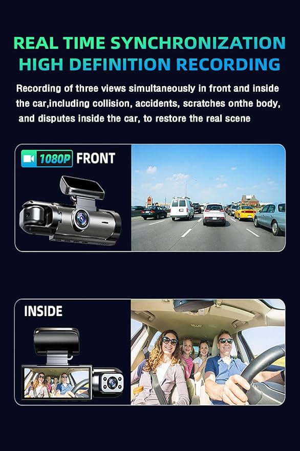 Dual Dash Cam Front and Rear with 64GB Card, 1080P HD IR Night Vision Dash Camera for Cars, G-Sensor Car Dashcam Cameras, 3.16”IPS Screen, 24/7 Parking Monitor, Loop Recording, 170° Wide Angle