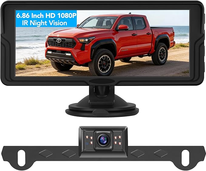 Backup Camera for Truck, 6.86" HD 1080P Rear View Monitor Kit, Wired Backup Camera System with Night Vision, 2 Channel, IP69K Waterproof, Optional Dual Bracket, Plug & Play for Car RV Trailer Tractor