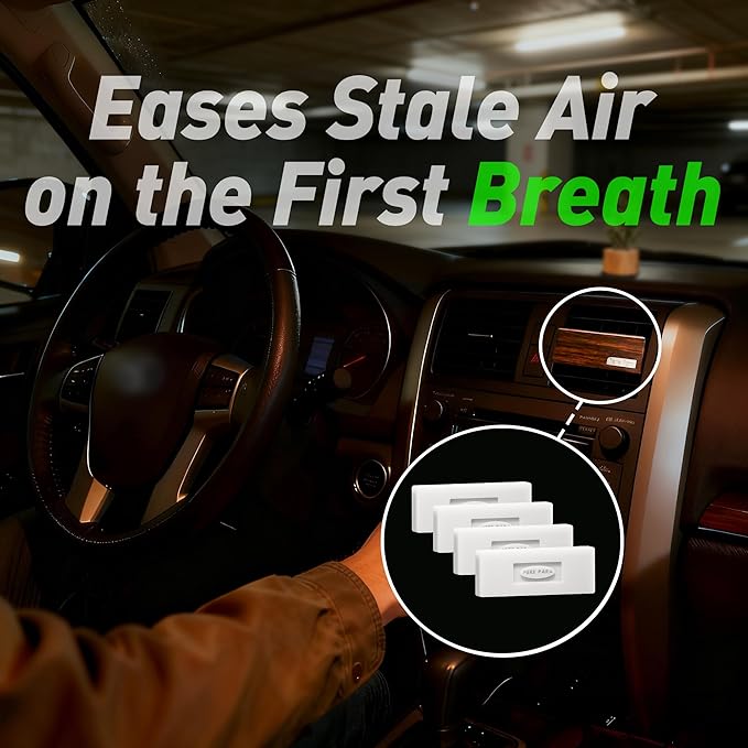 4 Packs Pine & Sage Scented Natural Wood Vent Clips,【Keeps the Air Feeling Open】 Car Scents Air Freshener Refills, Long Lasting Fragrance Diffuser, SUV Essentials for Men