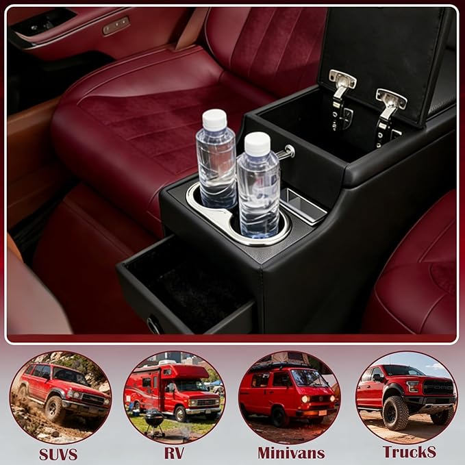 Truck Center Console Organizer Between Seat for Minivans, SUVs, Middle Van Bench Organizer for Floor Console Organizer Storage Box with 24cm Wide Locking Design with Clamshell Type Design