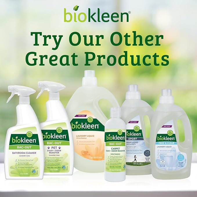 Biokleen Bac-Out Enzyme Cleaner Spray and Stain & Odor Remover for Pet Stains, Laundry, Diapers, Wine, Carpets, & More, Eco-Friendly, Non-Toxic, Lime Scent, 32 Ounces (Pack of 2)