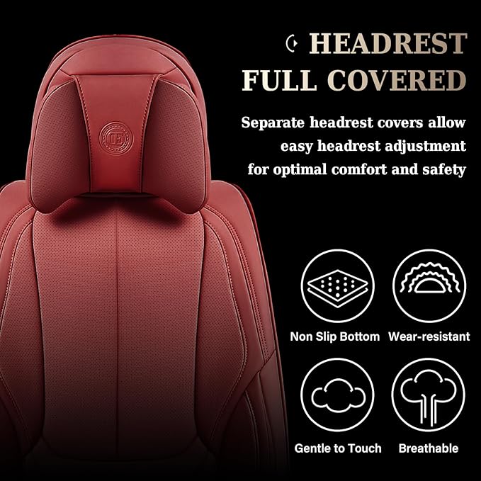 Coverado Universal Seat Covers Front, Universal Seat Covers for Cars, 2-Pack Waterproof Nappa Leather Car Seat Covers with Head Pillow, Auto Protectors Fit for Most Sedans SUV Pick-up Truck-Red