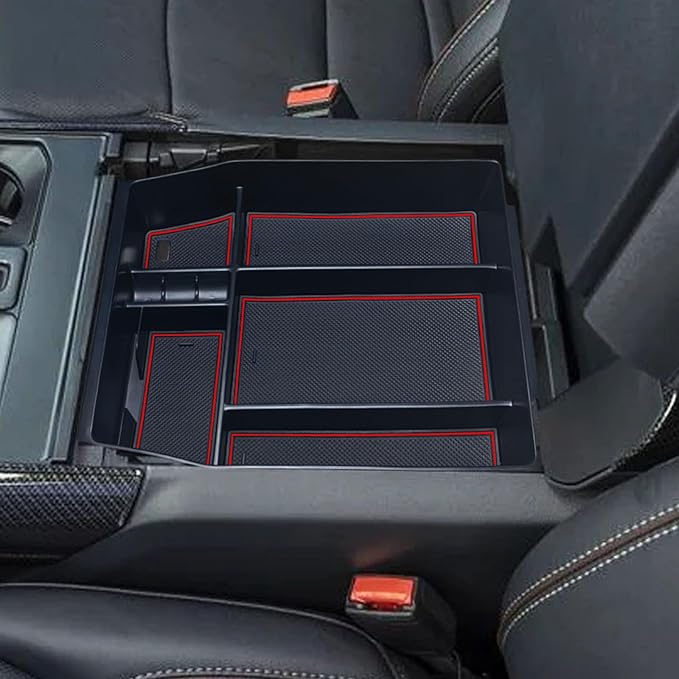 Zxiaochun Center Console Organizer Compatible with 2021 2022 2023 2024 Ford F150 Interior Accessories, Armrest Box Insert Storage Tray (Full Console w/Bucket Seats ONLY)-Red Trim